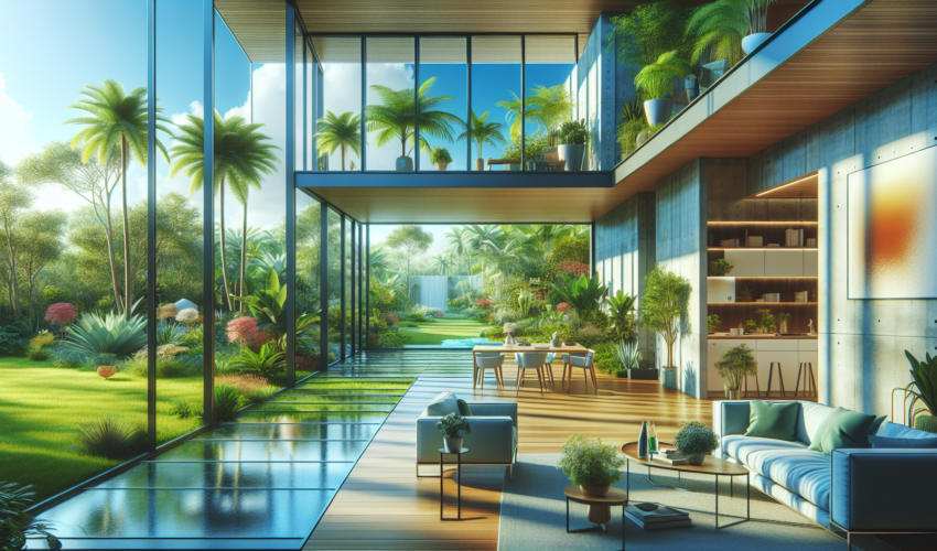 Imagine a perfect modern home sanctuary. In your vision, you see a spacious and sunlit living room with large, crystal-clear windows that offer a breathtaking view of a verdant garden. The room is decorated with sleek, modern furniture and the walls are painted in vibrant colors. Houseplants are scattered tactfully providing a touch of greenery that brings the outside in. The open kitchen is equipped with state-of-the-art appliances and decorated with modern materials. You can almost feel the sanctuary’s tranquil ambiance, making it a perfect oasis from the bustling world outside.