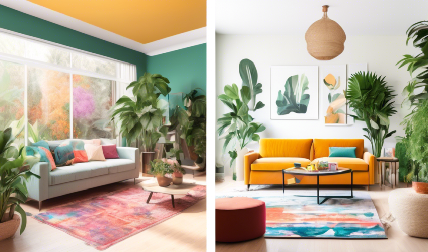 A before and after collage showcasing a dull, cramped living room transformed into a spacious, modern space filled with natural light and vibrant plants, with the Lumina Renovations Inc. logo in the corner.
