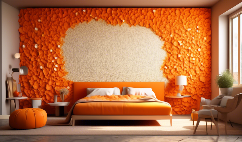 An artistic display of various drywall texture techniques in a modern interior design setting, showcasing smooth, knockdown, orange peel, and popcorn styles, with natural light highlighting the intric