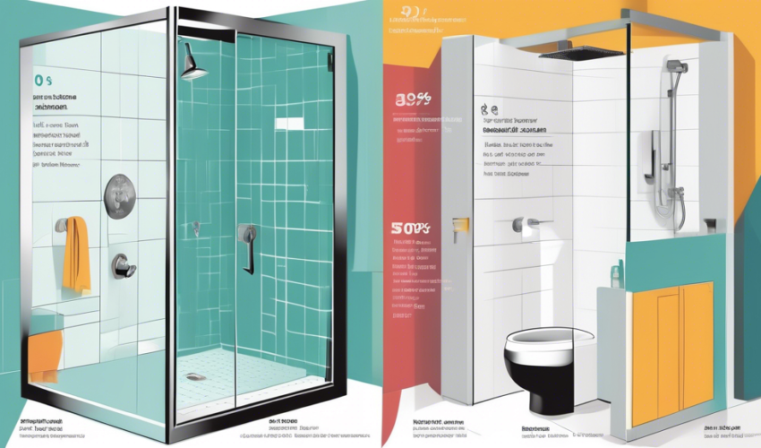 An illustrated infographic detailing the cost breakdown of a modern bathroom shower renovation, featuring estimates, material options, and influential factors in a sleek and accessible design style.