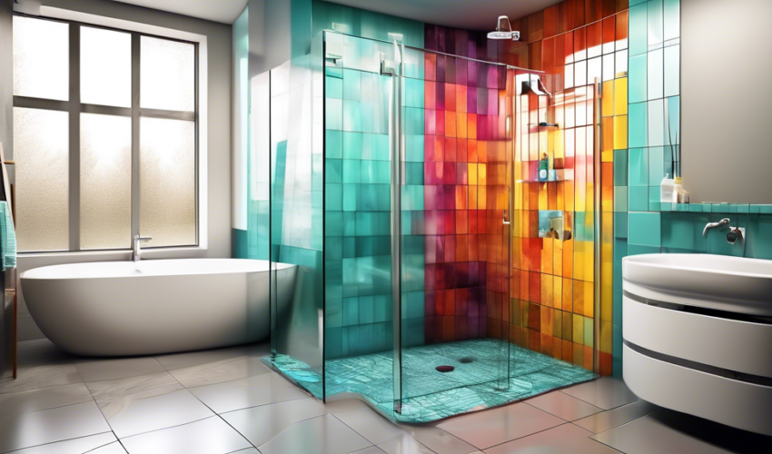 Modern, stylish bathroom with contemporary shower fixtures and elegant tile work, reflecting a luxurious quick renovation service, with nearby service van and tools subtly visible through a glass door