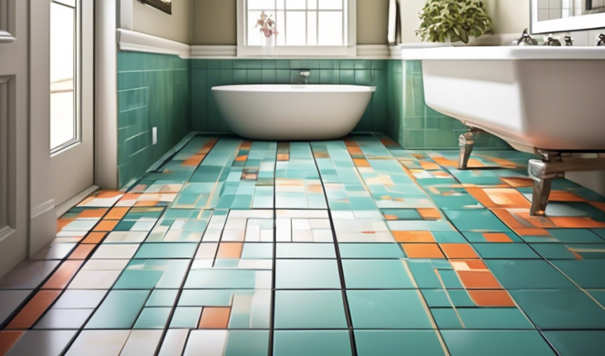 Expert contractor measuring and replacing old bathroom flooring with new ceramic tiles in a modern Ontario home, shown in detailed digital artwork style.