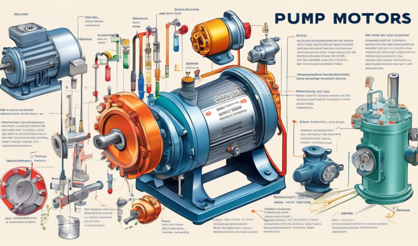 An illustrated guide showing various types of pump motors, highlighting their functions and mechanisms, set in a well-organized workshop environment with labels and annotations.
