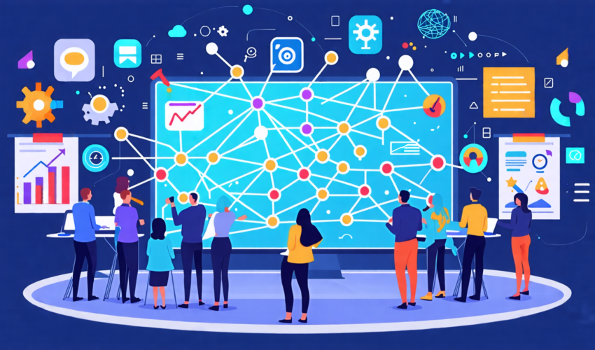 Create an image of a diverse group of people, each representing different stages of expertise in various fields such as technology, art, science, and busin