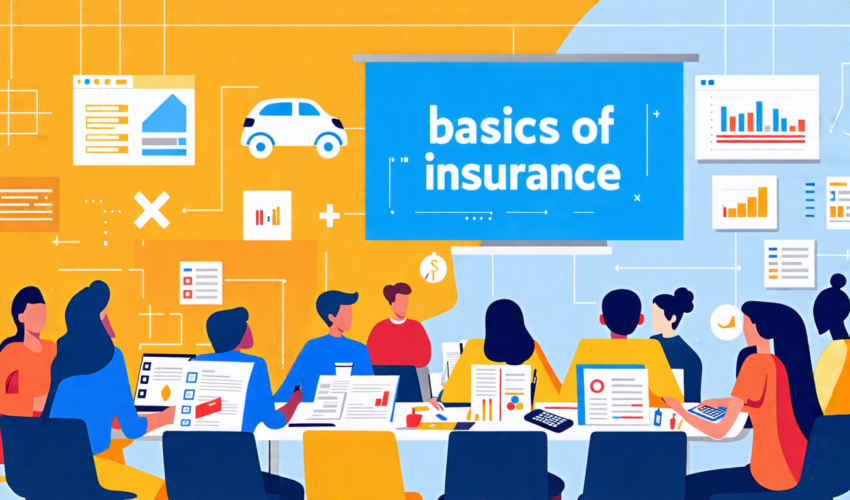 Create an image that visually represents the concept of Understanding the Basics of Insurance Coverage. Include a diverse group of people sitting around a